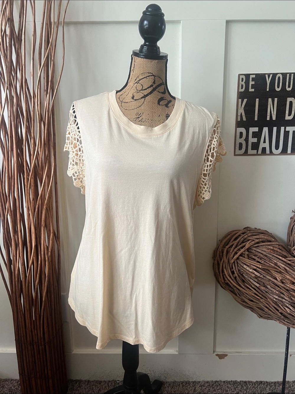 C&C California Cream Crochet-Sleeve Tank Top